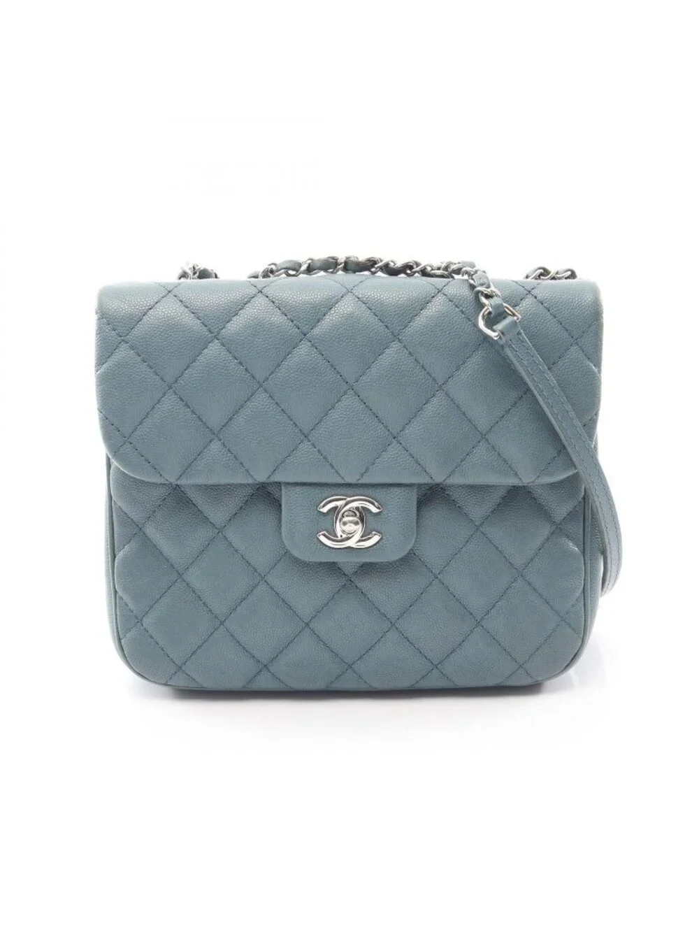 Chanel Shoulder Bag Quilted Smoki Blue Caviar Leather Chain